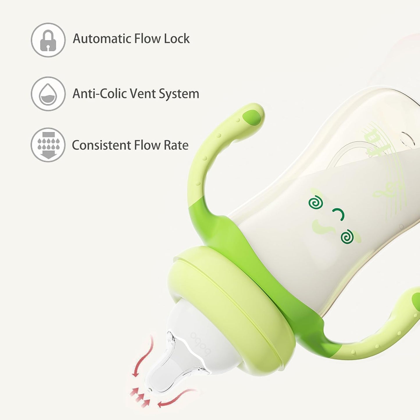 YOHKOH Natural PPSU Baby Bottle with Natural Response Nipple, Newborn Anti-Colic Baby Bottles with Handle, Wide Neck Mushroom Cap Baby Bottle (8.8oz (Pack of 2), Green1)