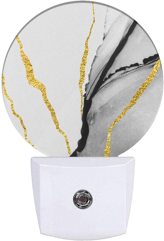 EKOBLA Modern Marble Pattern LED Night Light - Wall Plug-in Plug-in Nightlights with Auto Sensor, Dusk to Dawn Lighting for Stairs, Hallway & Kitchen (Gold & Grey)