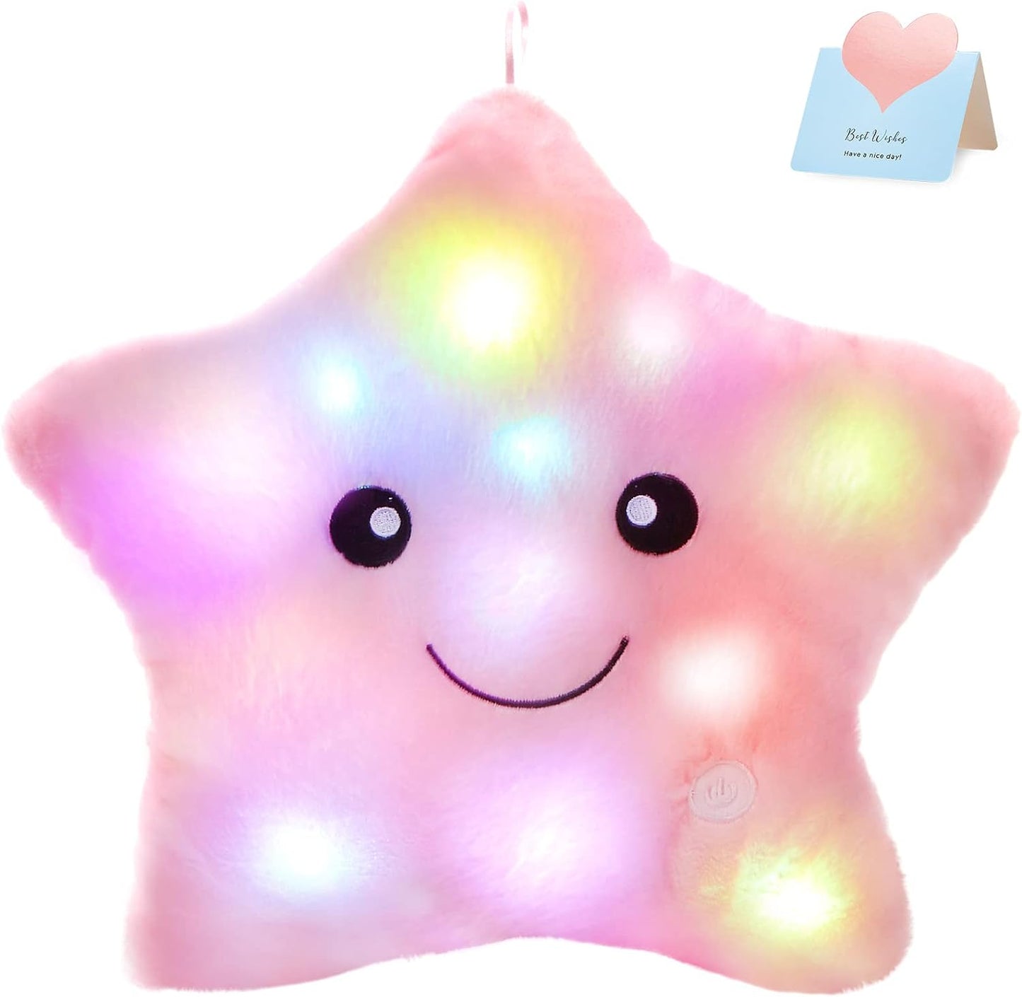 WEWILL 13'' Creative Twinkle Star Glowing LED Night Light Plush Pillows Stuffed Animals Toys Birthday Christmas Holiday Valentines Gifts for Toddlers Girls(Pink)