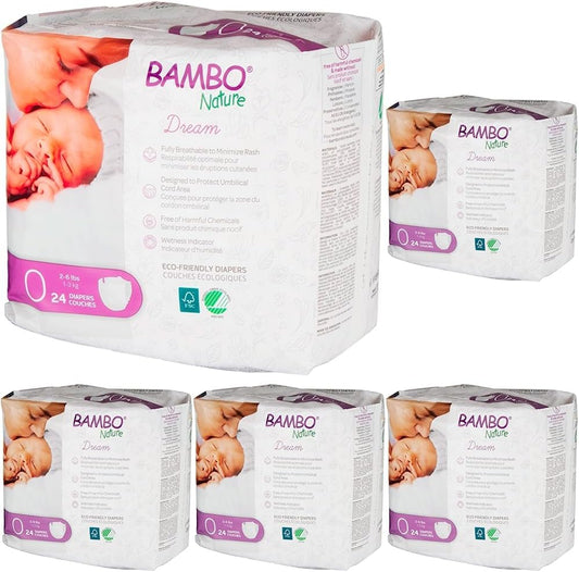 Bambo Nature Premium Baby Diapers (Sizes 0 to 6 Available), Size 0, 24 Count (Pack of 5)