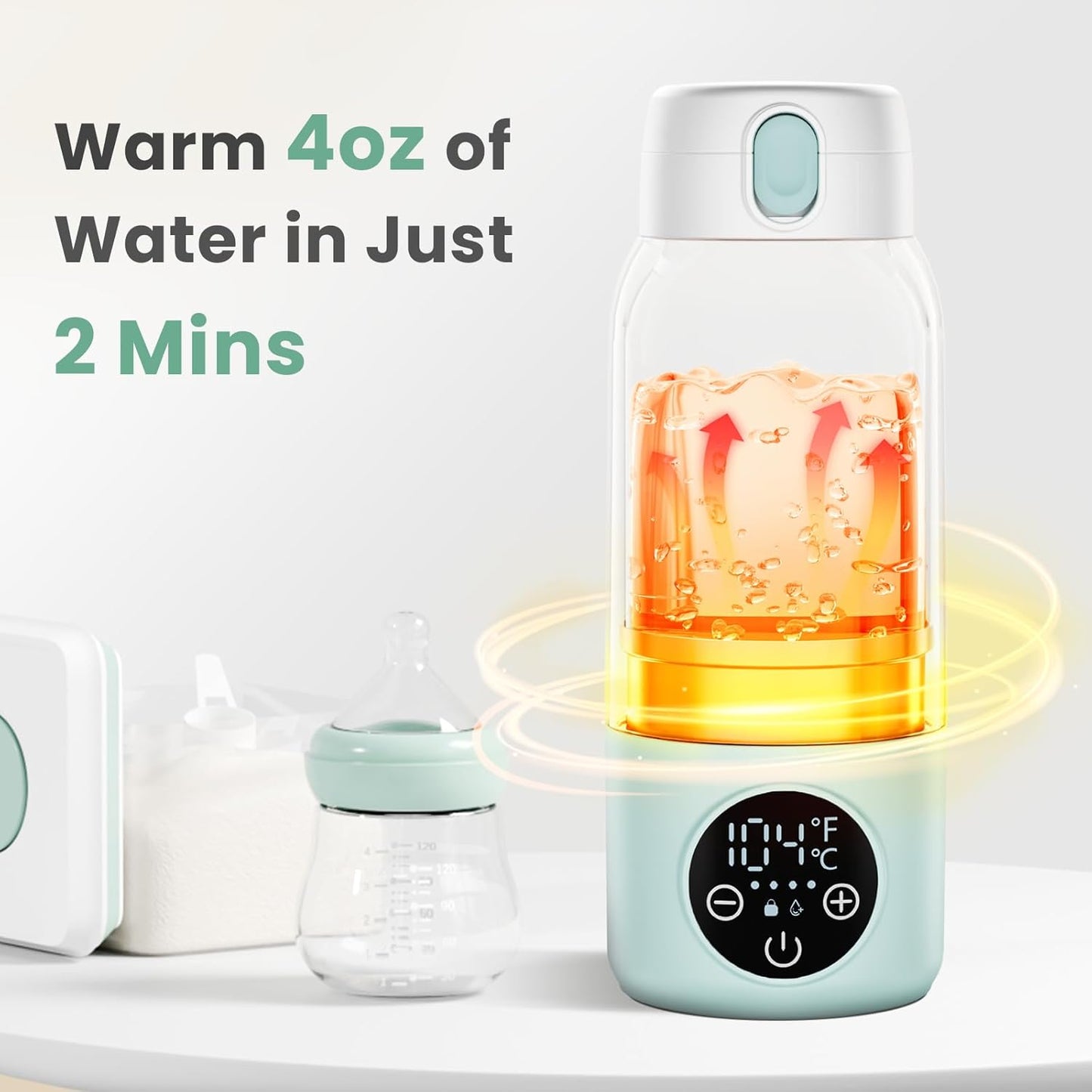 Portable Milk Warmer for Travel, 17oz Large Capacity Bottle, Fast Breastmilk Water Warmer On The Go with LCD Display, 98-158°F Temperature Adjustment, for Vehicle, Car, Airplane Journey
