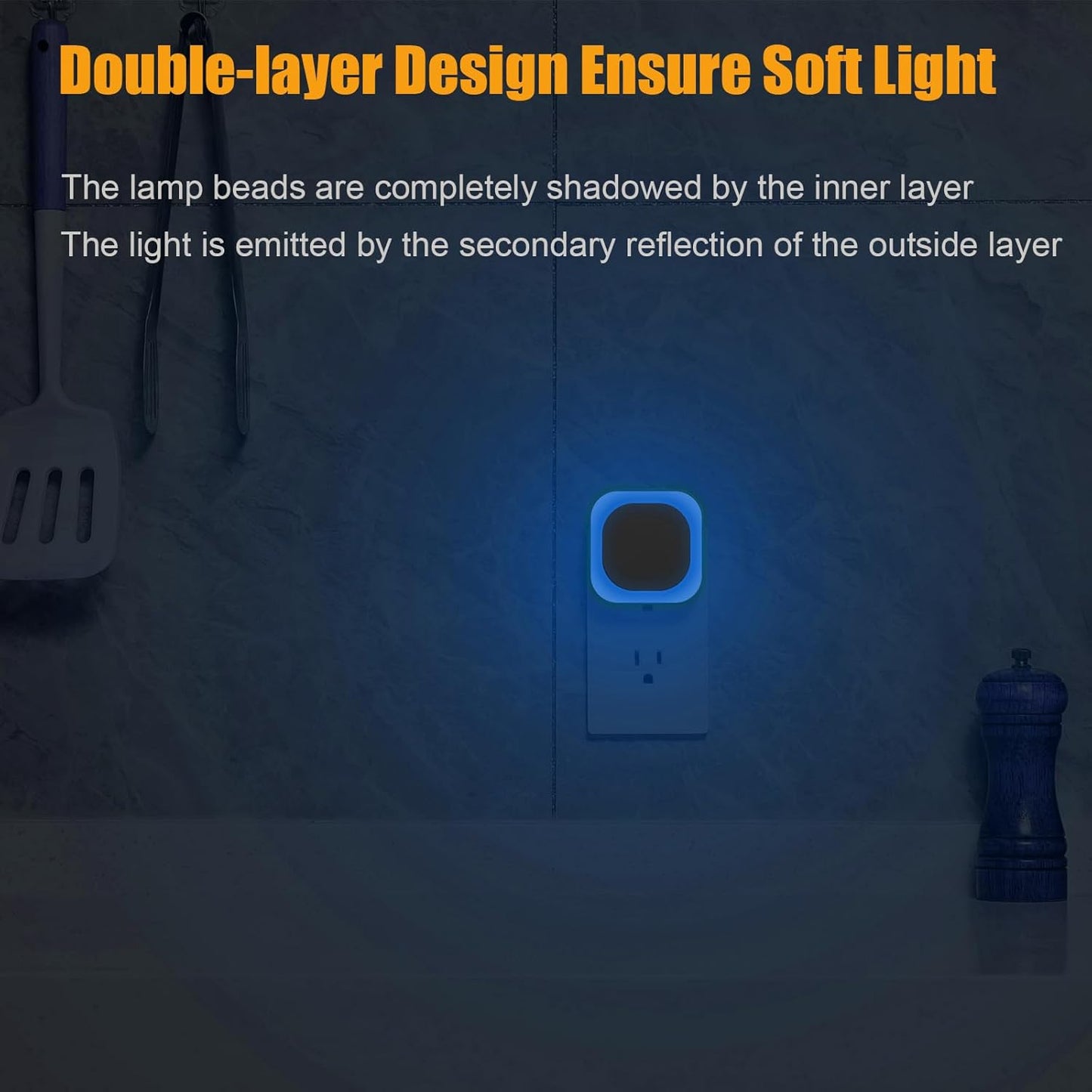 2 Pack Azure Night Light, Crisp Modern Glow with Dimmable Soft Light & Indirect Reflection, Auto Dusk to Dawn Sensor, Plug in LED Nightlight for Bathroom,Toilet, Kitchen Counter, Modern Decor