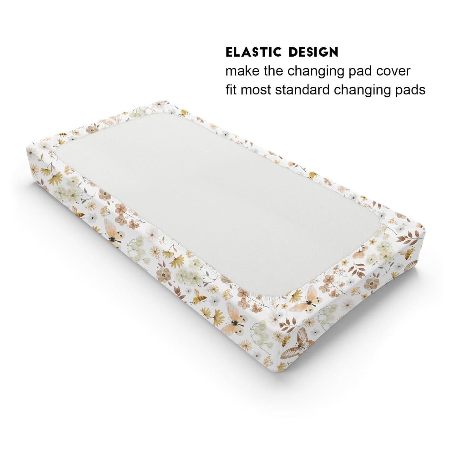 Vintage Butterflies Boho Wildflowers Baby Changing Pad Covers for Boy Girl 32''x16'' Watercolor Bees Butterflies Spring Floral Fitted Diaper Change Table Mats Soft Breathable Cradle & Bassinet Sheets