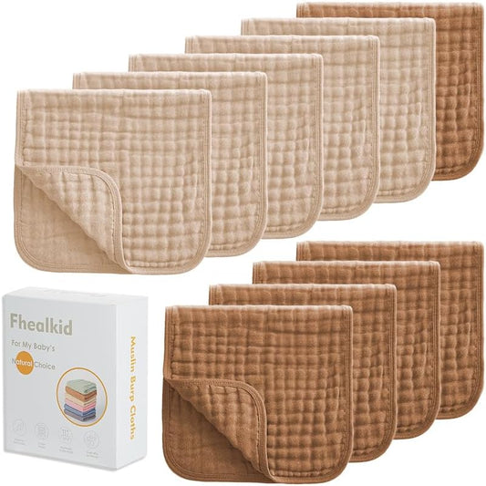 Muslin Burp Cloths Sets Newborn Baby Boy Essentials Must Haves 100% Cotton 10 Pack 22" X 10",6-Layer Baby Bibs & Burp Cloths for Baby Drool and Messes - Soft, Safe & Gentle for Boys & Girls Multi