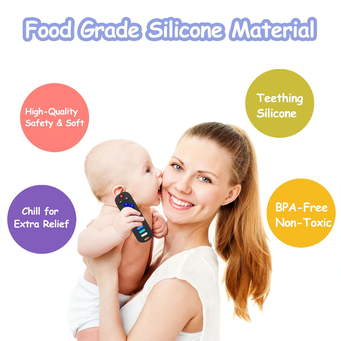 Baby Teething Toys, Food Grade Silicone Teether for Babies 3 6 12 18 Months, TV Remote Shape Toddlers Chew Toys, Freezer BPA Free (Pink+Blue)