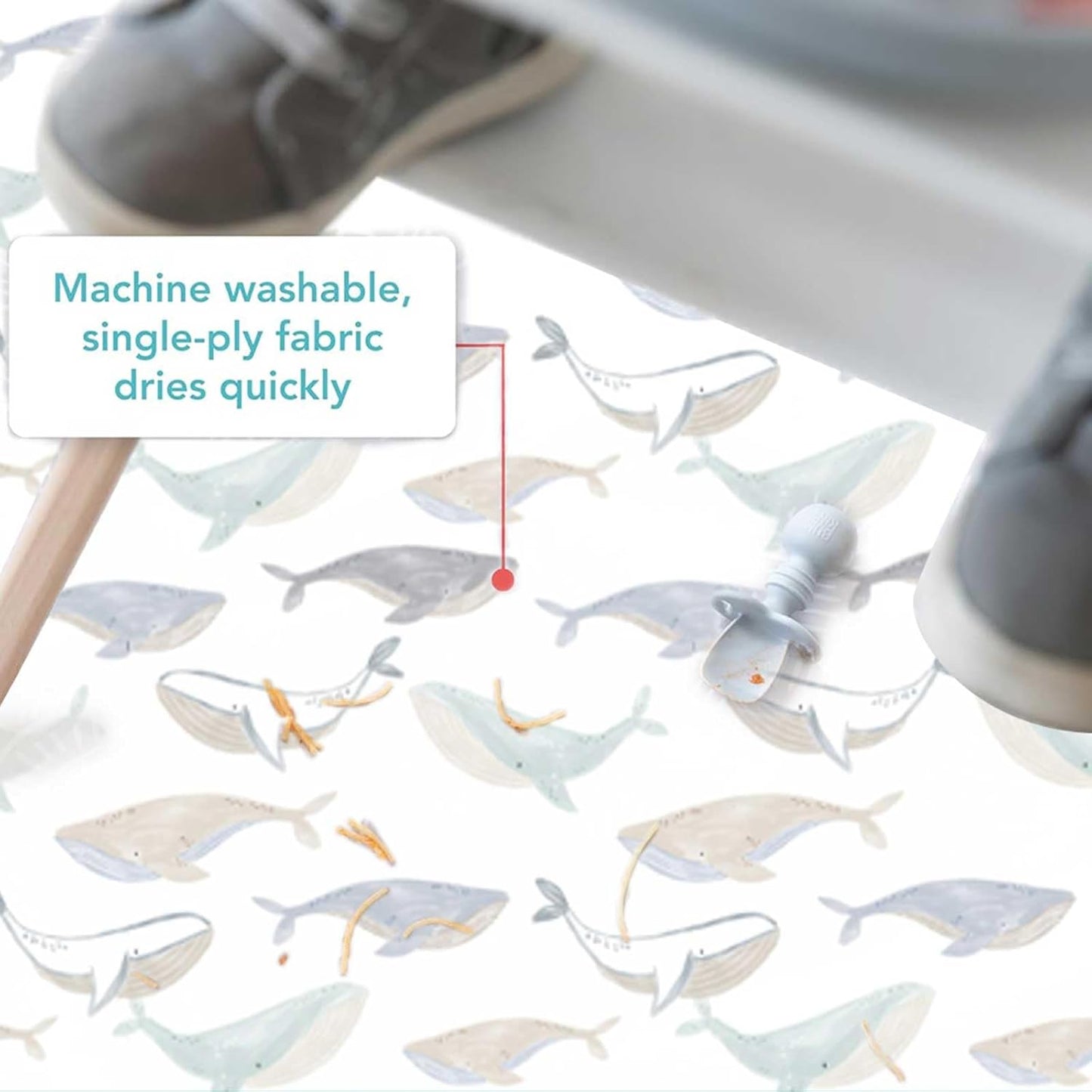 Baby Splat Mat for Under High Chair, 51 x 51 Inch Wipeable Splash Mat，Floor Protector，Wipe-Clean Tablecloth and Playing Mat (Whale)