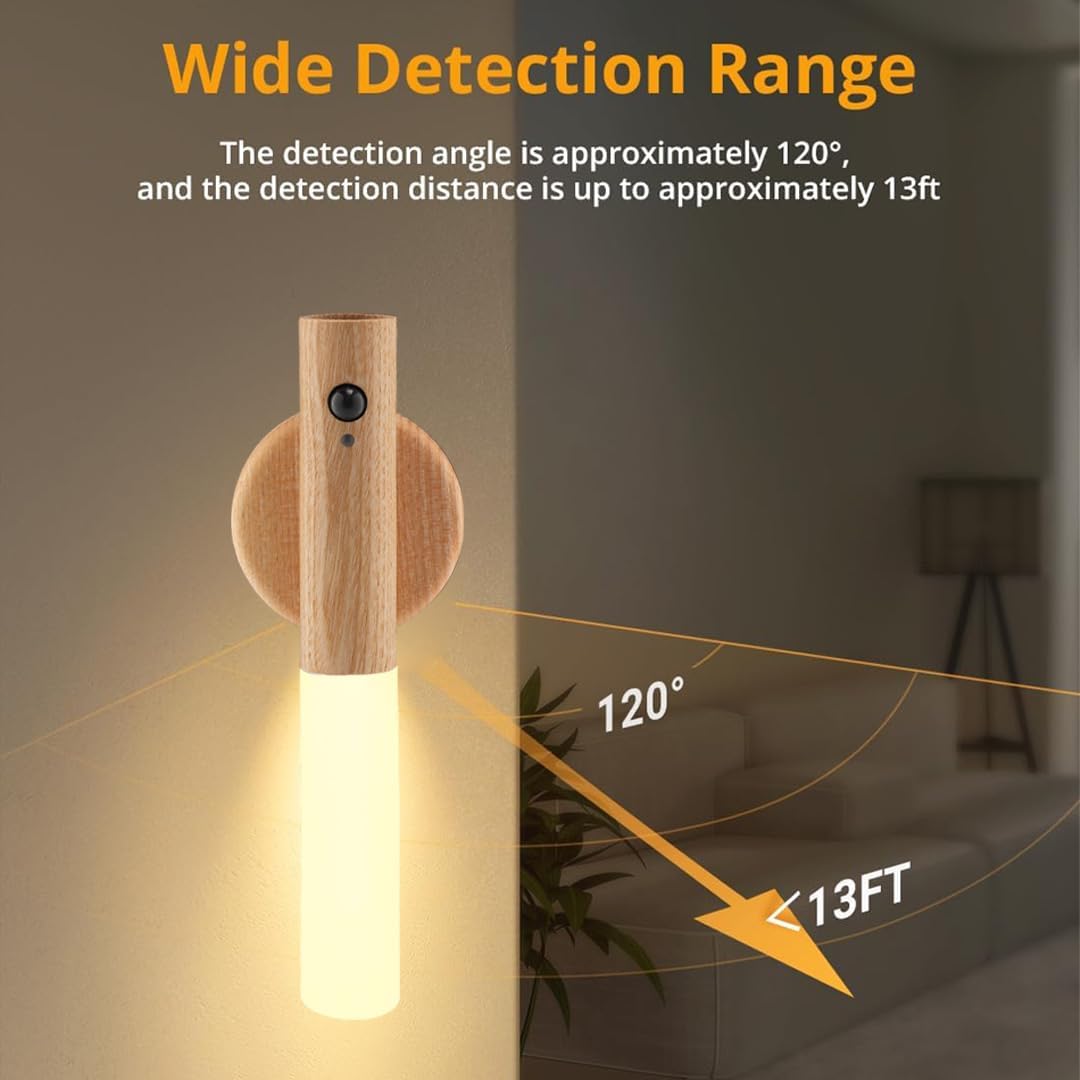 LANDGOO Ash Wood Nursery Night Light - Baby Safe Motion Sensor with 2700K Warm Glow, Rechargeable Wall Mount & Portable for Feeding & Nursery (Child-Safe)