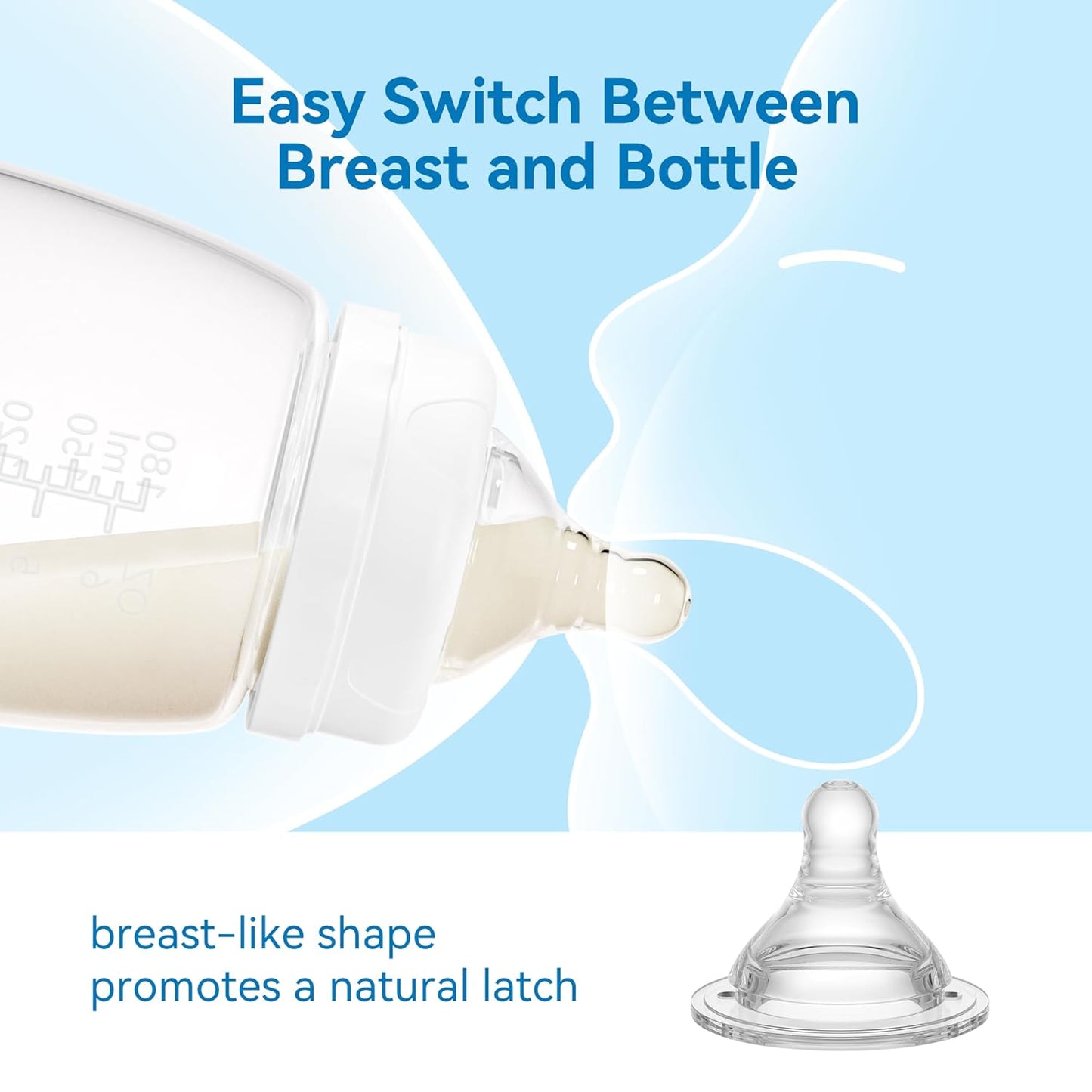 Bottle Nipples Slow Flow Nipple Level 1, 0m+, Compatible with Wide-Neck Baby Bottle, 9 Count