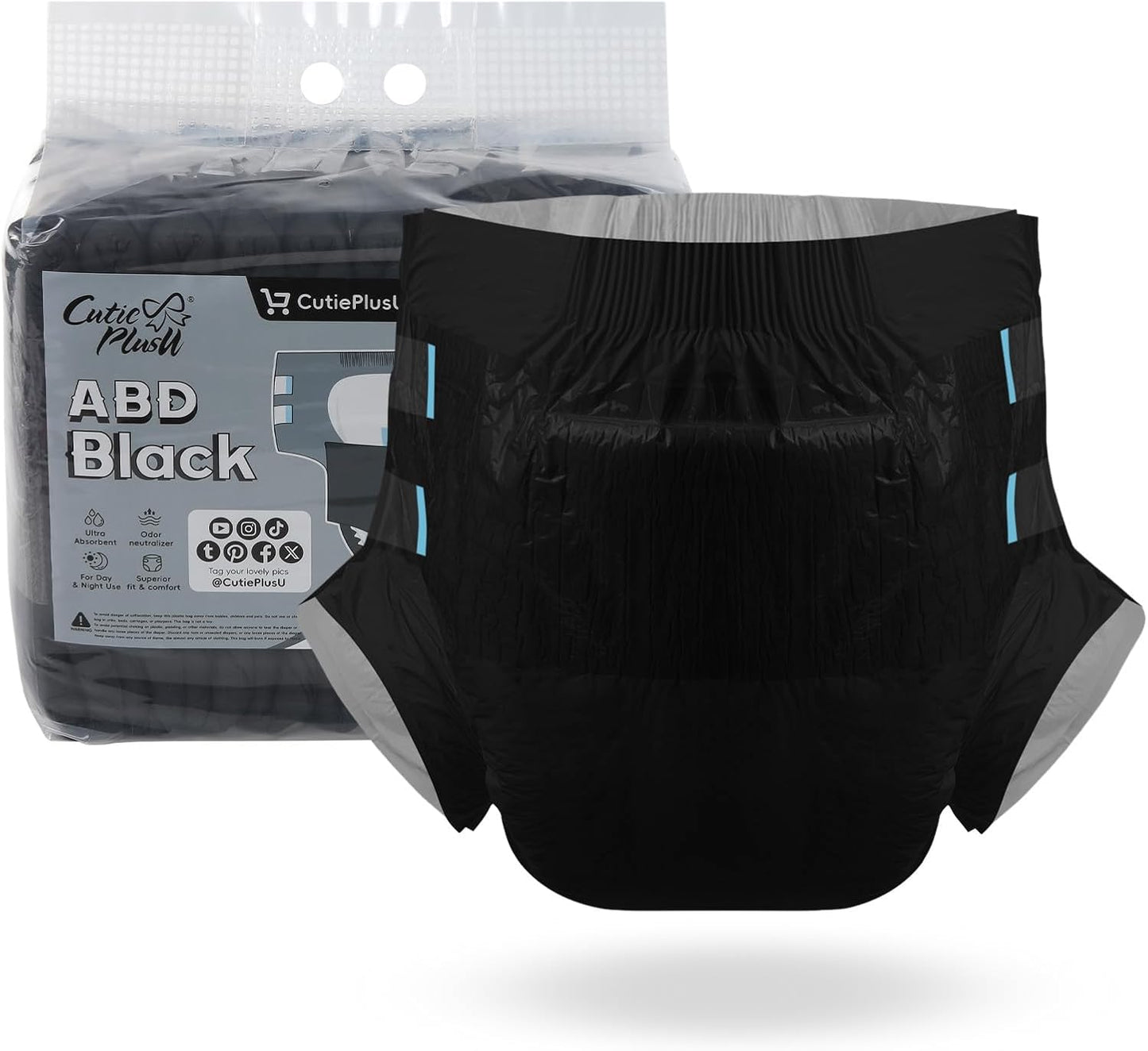 CutiePlusU Disposable Adult Diaper Heavy Absorption Dry Surface Adult Diapers All Night- Black 10 Pieces(Large 37"-47")