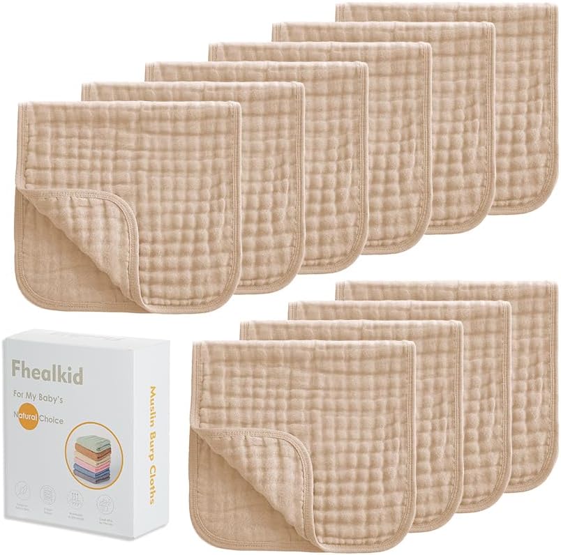 Muslin Burp Cloths Sets Newborn Baby Boy Essentials Must Haves 100% Cotton 10 Pack 22" X 10",6-Layer Baby Bibs & Burp Cloths for Baby Drool and Messes - Soft, Safe & Gentle for Boys & Girls Multi
