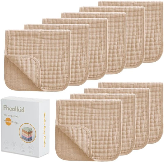 Muslin Burp Cloths Sets Newborn Baby Boy Essentials Must Haves 100% Cotton 10 Pack 22" X 10",6-Layer Baby Bibs & Burp Cloths for Baby Drool and Messes - Soft, Safe & Gentle for Boys & Girls Multi