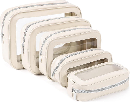 5PCS Diaper Bag Organizer Pouch Set, TSA Approved Toiletry Bag，Clear Waterproof TPU Makeup Bag Set Travel Organizer Bags for Women and Kids