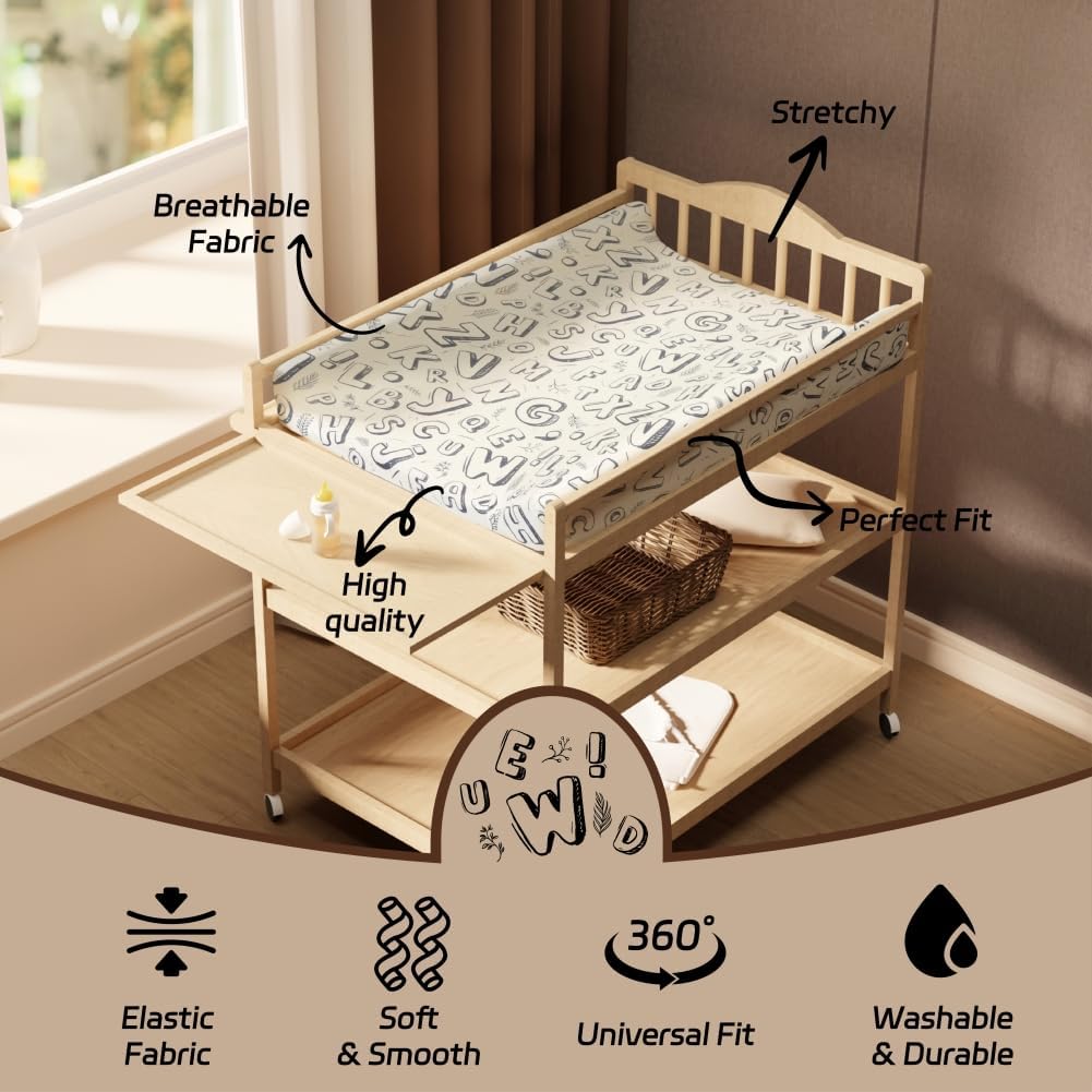 4 Pack Changing Pad Cover for Baby Boys Neutral Unisex Fitted Breathable Baby Changing Pad Sheets for Toddler Changing Table (Letter)