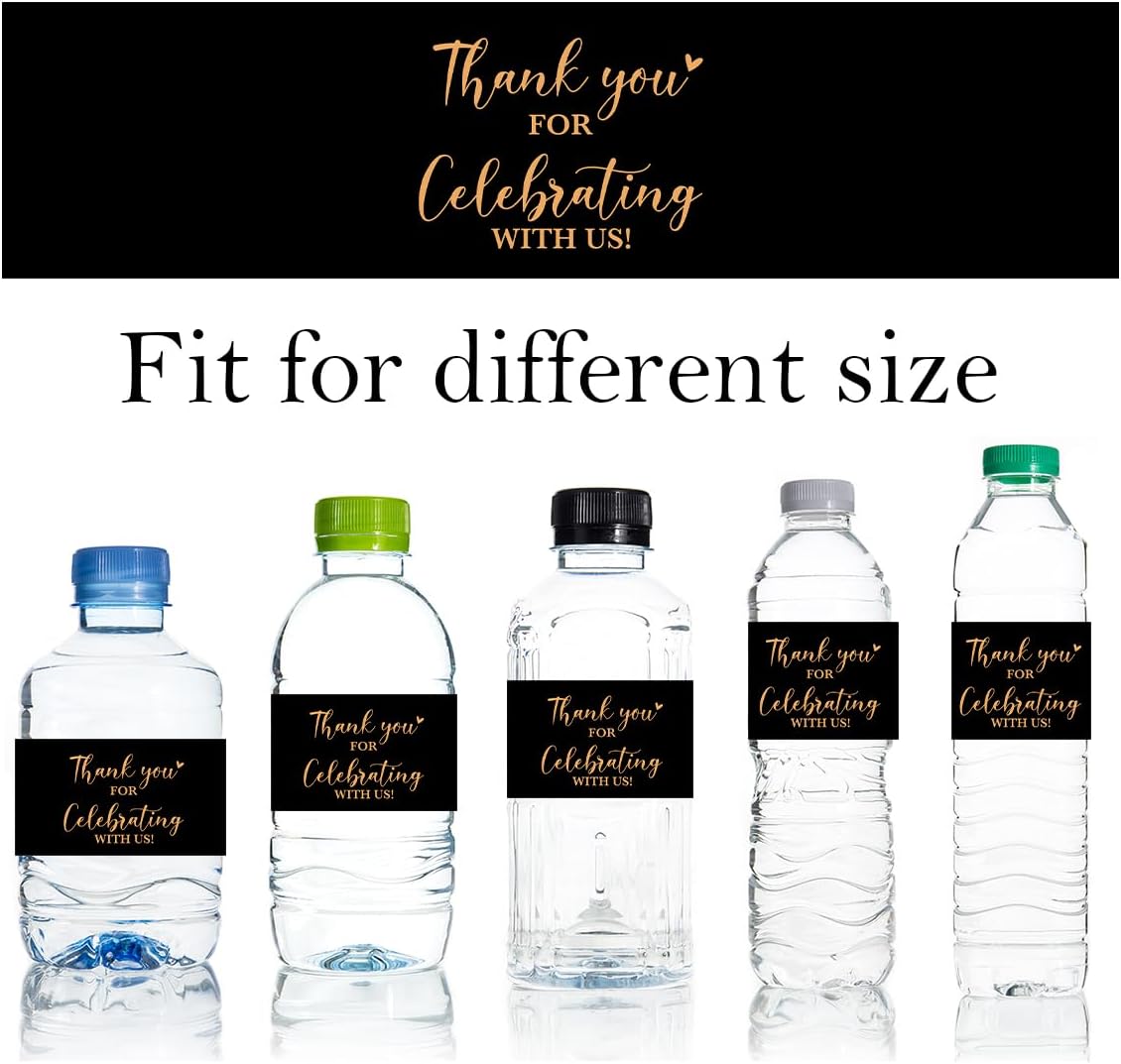 100PCS Wedding Water Bottle Labels Waterproof Greenery Floral Wraps Sticker for Water Bottle Baby Shower Bottle Label for Bridal Shower Party Thanks（Black）