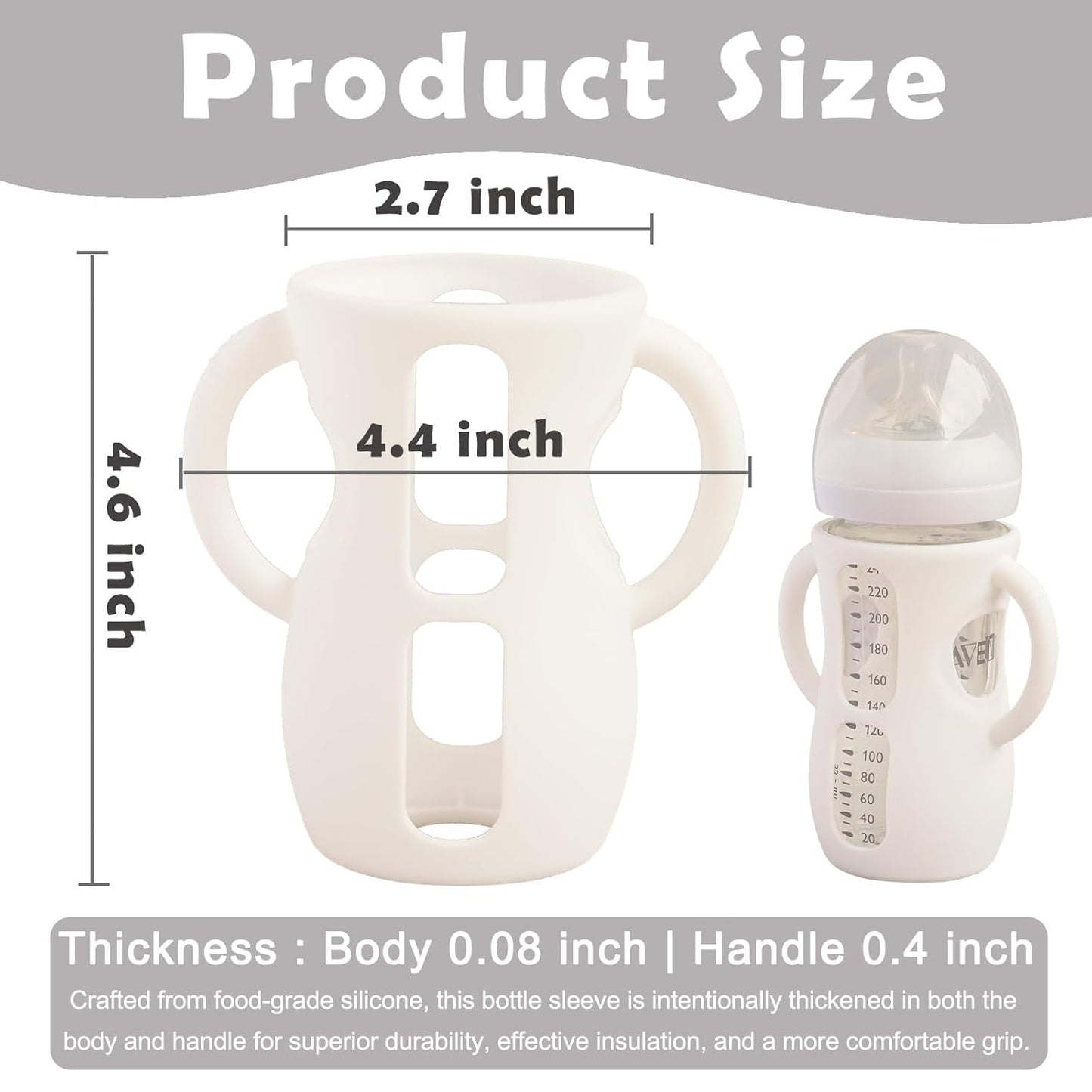 4 Pack Silicone Sleeves for Avent Natural Glass Baby Bottles, Anti Breakage Bottle Holder, Compatible with Philips Avent Glass Natural Baby Bottles (4 White, 8 OZ)