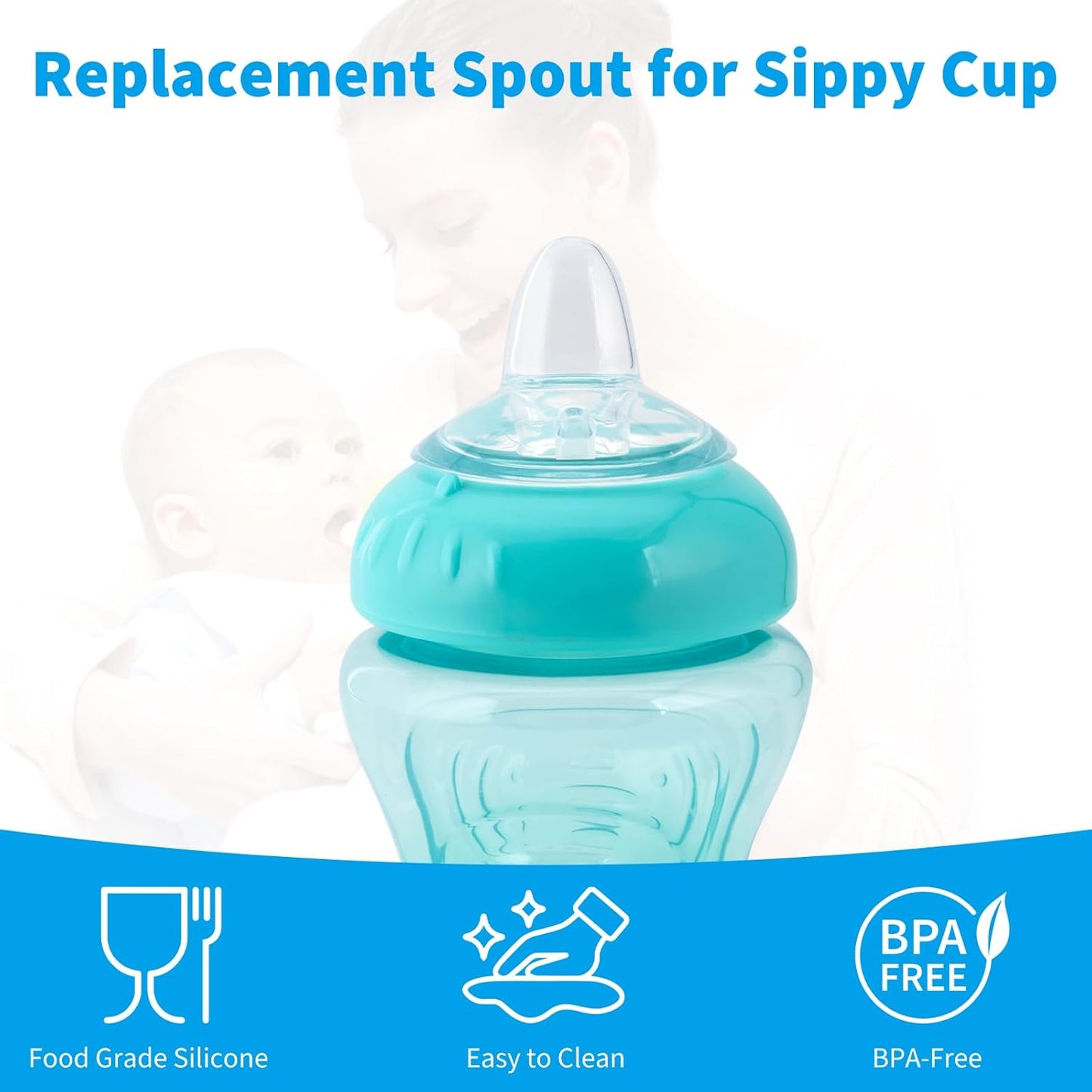 6 Pack Replacement Spouts Compatible with Nuby, Soft Silicone Spout, Transition Spout for Sippy Cups, Non-Leak Nipples Replacement, Easy to Clean, Easy Transition from Bottle to Cup, 6m+