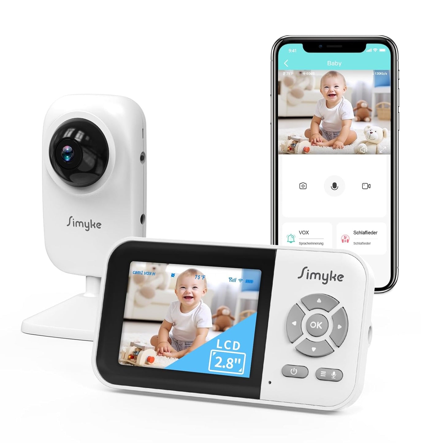 Video Baby Monitor with Camera No WiFi 1200ft Long Range, 2.8" Plug & Play Diaplay, Auto Night Vision, 5 Lullabies Portable Baby Sound Monitor, Baby Room Use, for Baby/Elderly