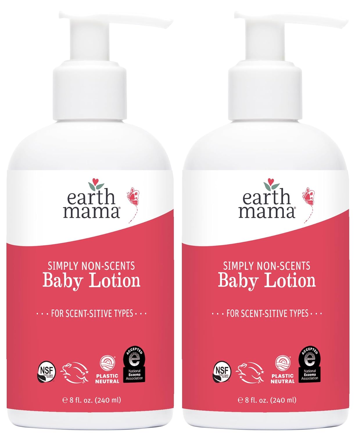 Earth Mama Simply Non-Scents Baby Lotion for Dry Skin, Calendula Cream, Skin Care for Kids, Organic Moisturizer, Unscented Lotion with Aloe, Rooibos, & Shea Butter, 8-Fl oz (2-Pk)