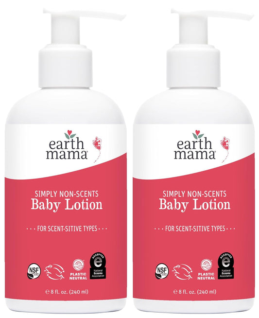 Earth Mama Simply Non-Scents Baby Lotion for Dry Skin, Calendula Cream, Skin Care for Kids, Organic Moisturizer, Unscented Lotion with Aloe, Rooibos, & Shea Butter, 8-Fl oz (2-Pk)