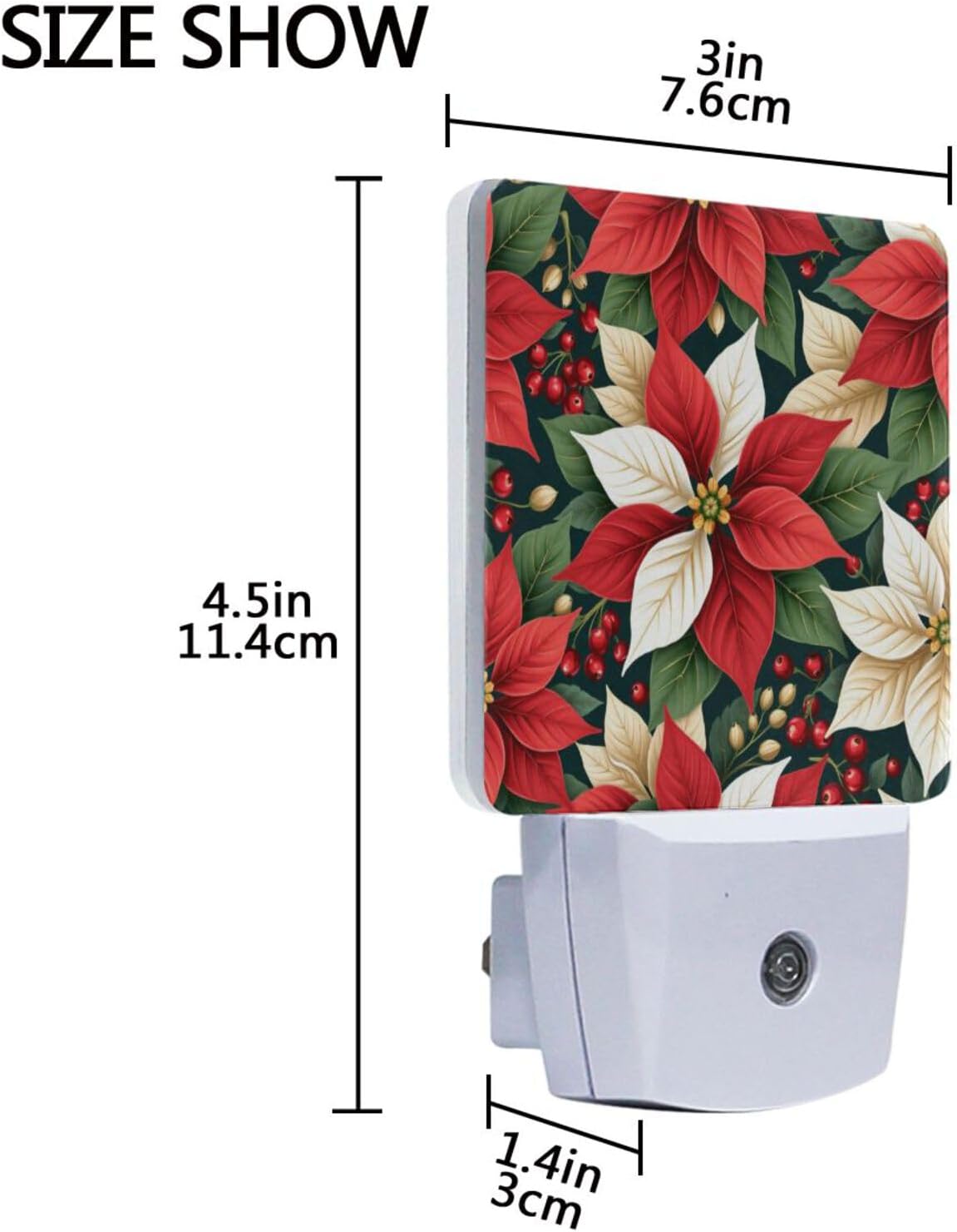 Aslsiy Night Light for Kids Red White Poinsettias Holly Leaves (5) Plug in Wall Lamp LED Dusk to Dawn Sensor Energy Saving Nightlight for Boys Girls Men Women