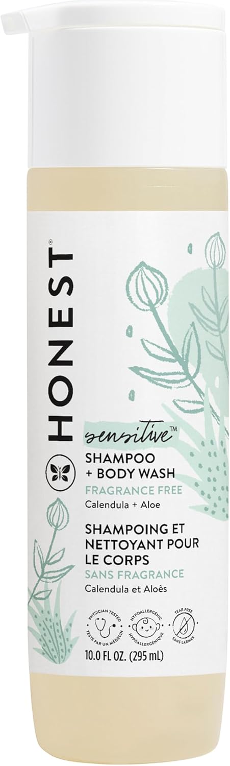 The Honest Company 2-in-1 Cleansing Shampoo and Body Wash for Sensitive Skin, Gentle Tear-Free Hypoallergenic Baby Wash with Naturally Derived Ingredients, Fragrance-Free, 10 fl oz