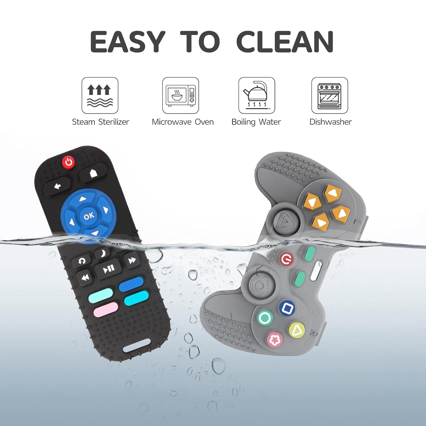 2 Pack Silicone Teethers for Babies 6-12 Months, Teething Toys for Babies 0-6 Months, Remote Teether for Baby, Sensory Toys for Babies,Toddler Infant Girl Boy Gifts