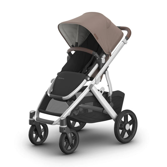 UPPAbaby Vista V3 Stroller - Full-Size Single-to-Double Stroller System - Toddler Seat, Bug Shield, Rain Shield, and Storage Bag Included - Theo (Dark Taupe/Silver Frame/Chestnut Leather)