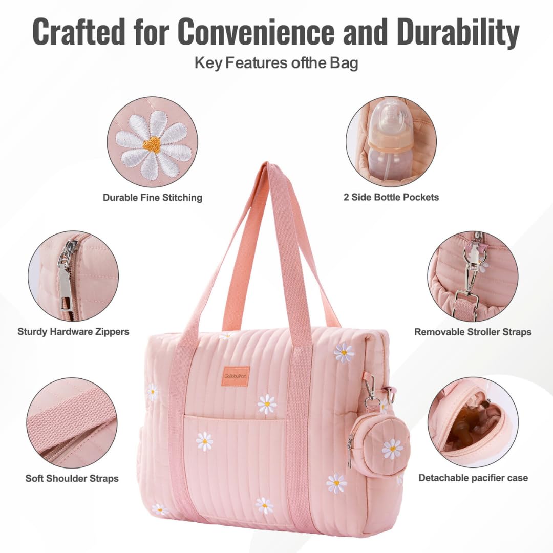Large Diaper Bag Tote, Maternity Bag, Travel diaper tote, Multifunction baby bag, Baby Nappy Bags, Messenger bag (Medium - Pink Flowers)