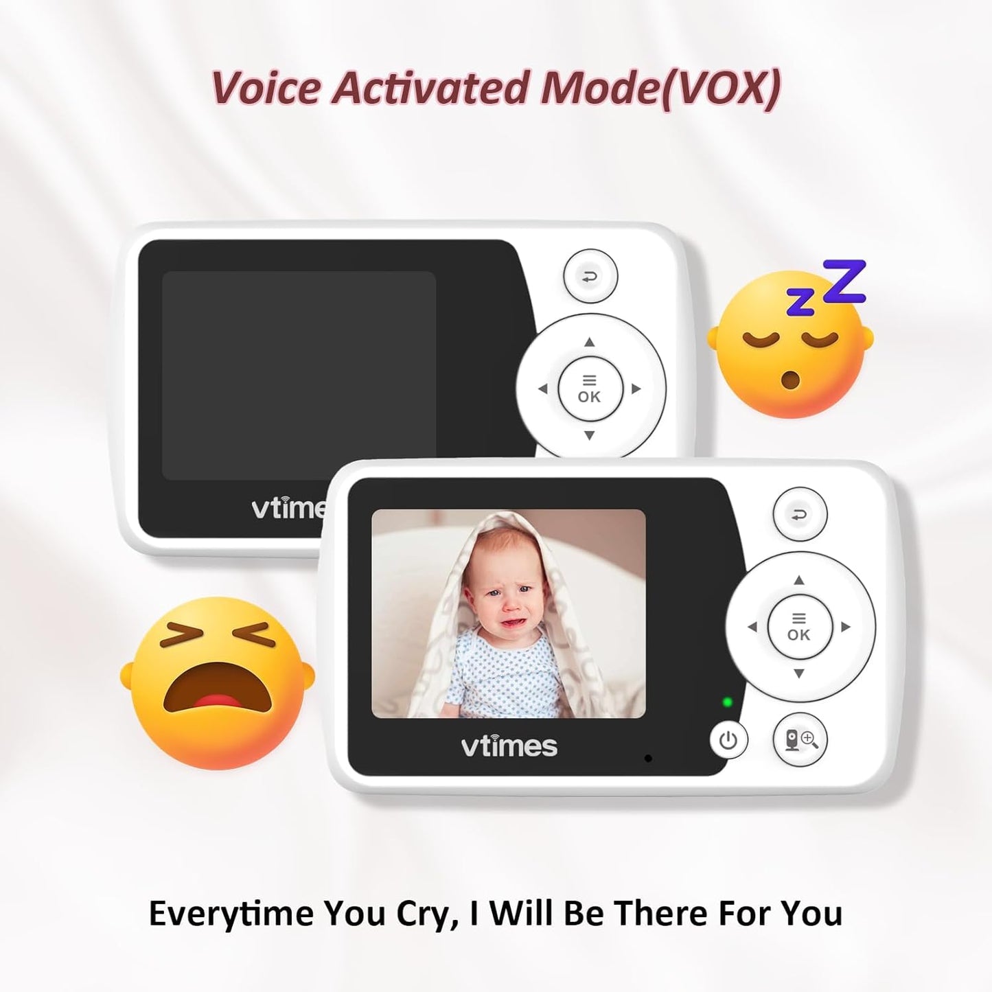Baby Monitor with 2 Cameras, 2.4" LCD Screen Video Baby Monitor No WiFi Night Vision VOX Mode Alarm and 1000ft Range, Peace of Mind for New Parents