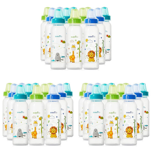 Evenflo Feeding Classic Prints Polypropylene Bottles for Baby, Infant and Newborn - Blue/Green/Teal, 8 Ounce (Pack of 36)