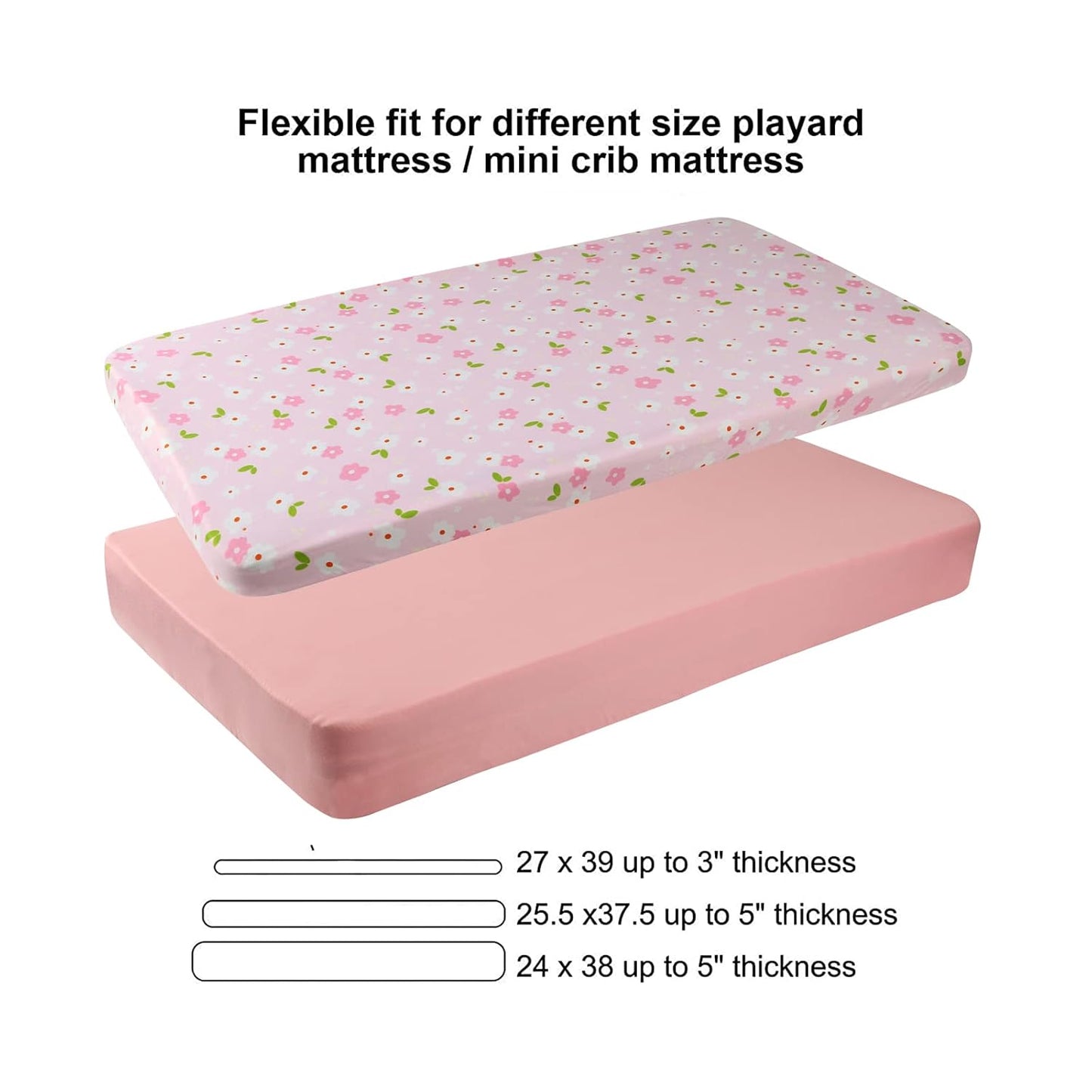 Onacosht Pack n Play Sheets 3 Pack Fitted for Baby Girl, Stretchy Jersey Knitted Portable Mini Crib Sheets Playard Mattress Cover, Pink Floral