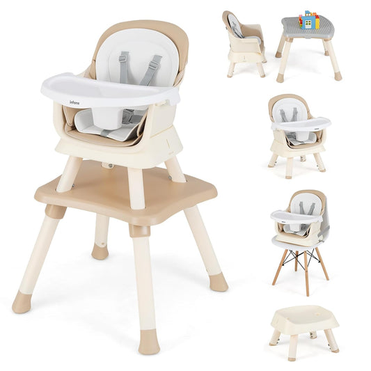 INFANS 8 in 1 Baby High Chair, Convertible Highchair for Babies and Toddlers, Infant Dining Booster Seat, Building Block Table, Kids Stool Table Chair Set with Removable Tray (8 in 1, Light Brown)