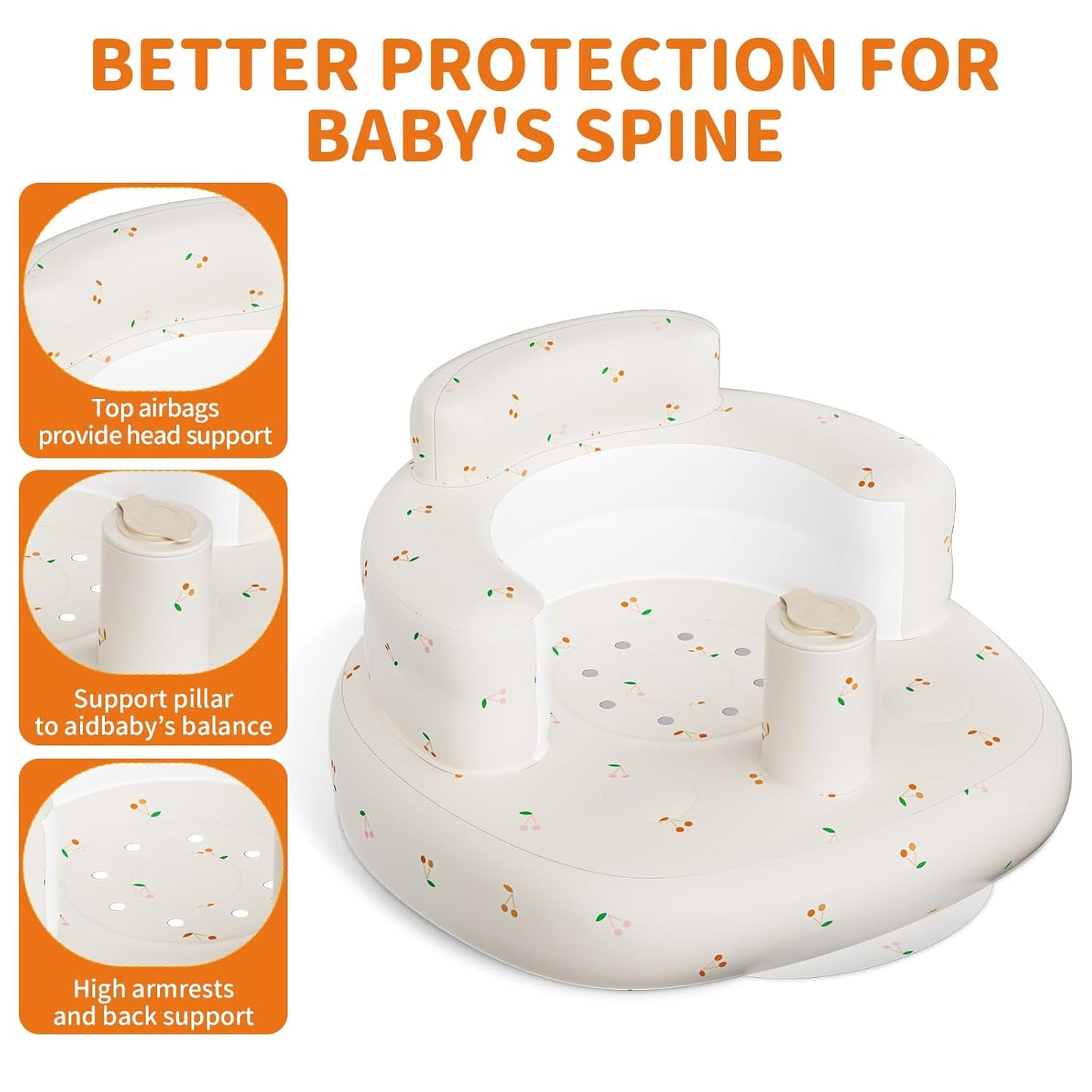 Blow Up Seat for Baby, Inflatable Baby Chair 3 Months & Up, Chair for Babies Sitting Up with Built in Pump (Cherry)