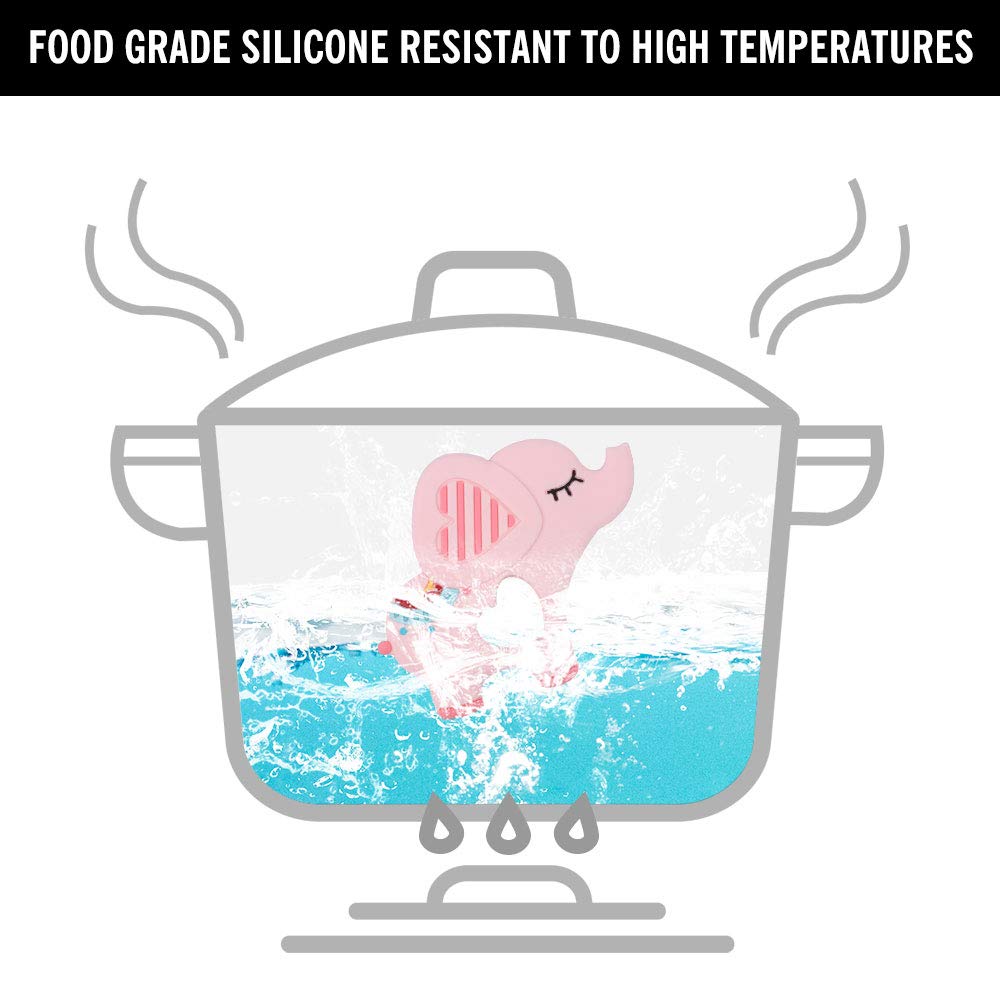 Baby Silicone Teether,Sensory Chew Toys,BPA Free Soft and Effective Infant Teething Pain Relief Toys,Freezer Safe,Food Grade Silicone,Best Shower Gift for Boys and Girls (Elephant)