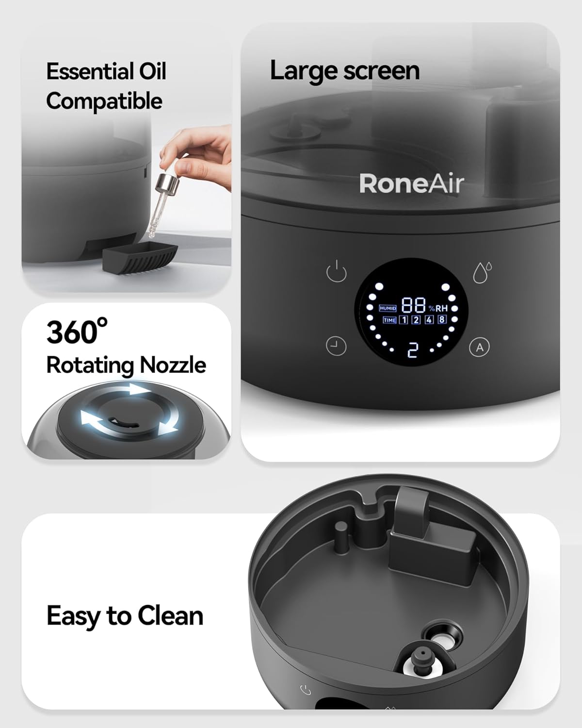 Humidifiers for Bedroom Large Room Home, 3L Cool Mist Humidifiers for Baby Nursery & Plants, Ultrasonic, Oil Diffuser, Timer, Auto Shut-Off, 360° Nozzle, 26dB Quiet, Automatic Mode