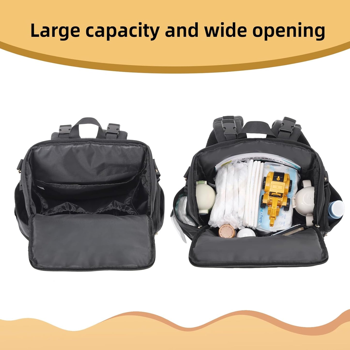 Stylish Baby Diaper Bag, Baby Bag with Changing Pad, Pacifier Case& Stroller Straps, Large Diaper Backpack Boy Girl, Water Resistant Travel Diaper Backpack for Mom Dad