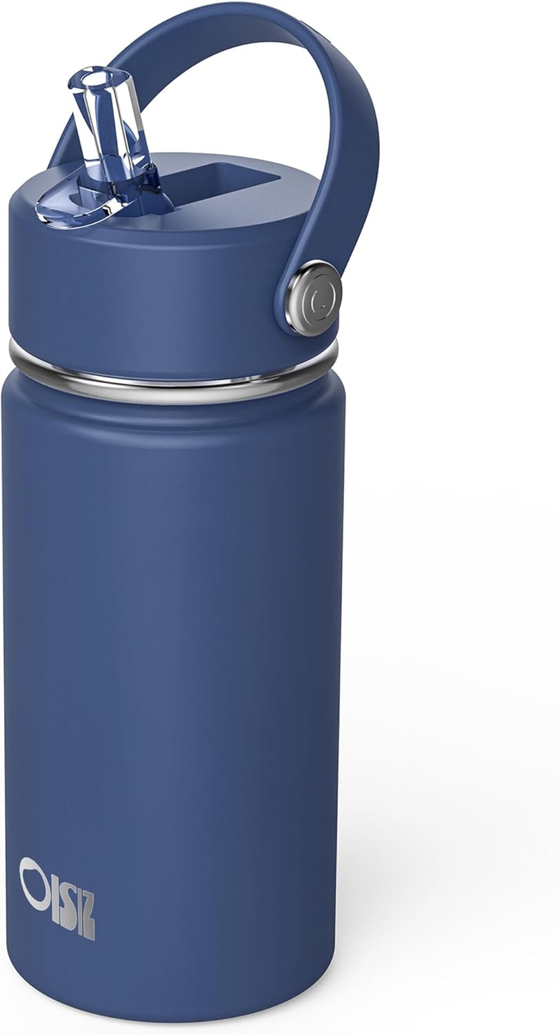 OISIZ Kids Water Bottle with Straw Lid 14oz, Vacuum Insulated 316 Stainless Steel Water Bottles for Kids for School, Leakproof Water Bottle, BPA Free and Keep Cold for 24 Hours