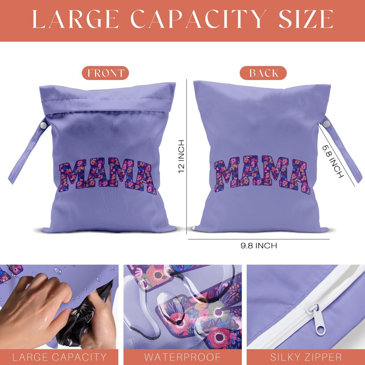 Gifts for New Mom, Mama New Mom Gifts 4 Pack Cute Wet Bag Waterproof Reusable Wet Dry Bag for Swimsuit Clothes Diaper Travel Beach Pool Gym Toiletries Cruises Birthday Camping Postpartum Christmas