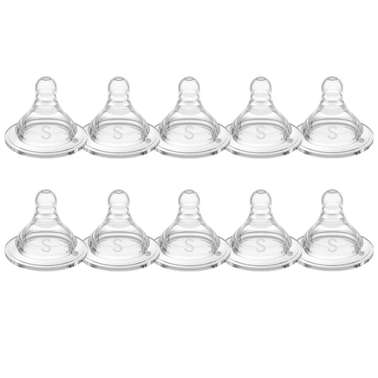 Silicone Replacement Nipple, Small Flow Nipples for Wide Neck Bottles, 0+ Months, 10 Count