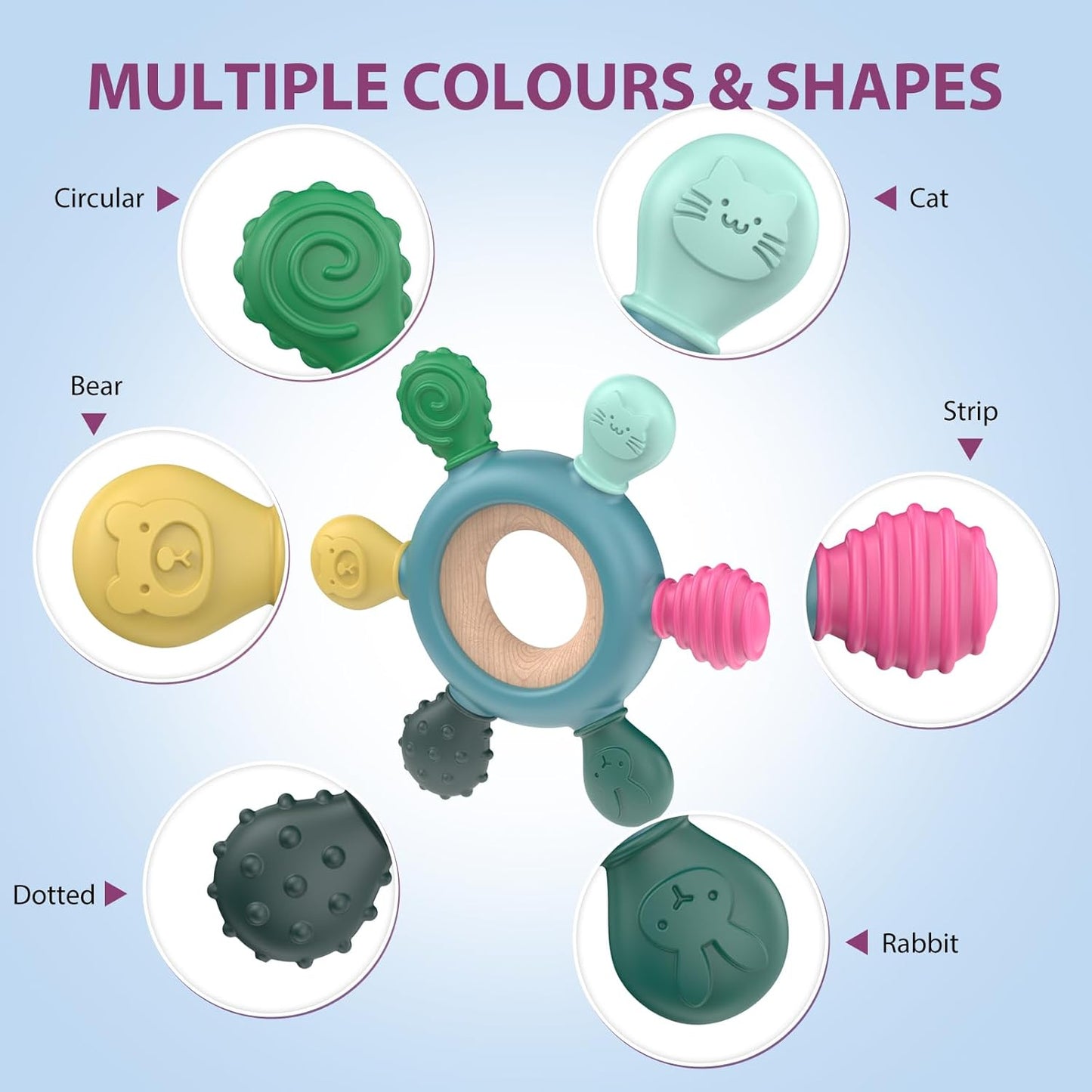 akolik Teething Toys for Babies, Baby Teethers Toy Teething Ring Silicone, Grasping Teething Toy, BPA Free Teething Newborn Accessories for Baby 0 3 6 9 12 18 Months (Blue B)