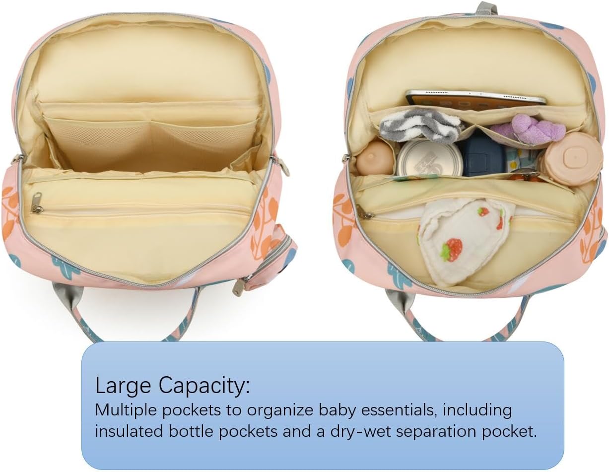 Diaper Bag Backpack for Baby – Large Capacity Waterproof Travel Tote, Multifunction Baby Bag with Changing Pad, Pacifier Holder & Stroller Straps (Elegant Green)