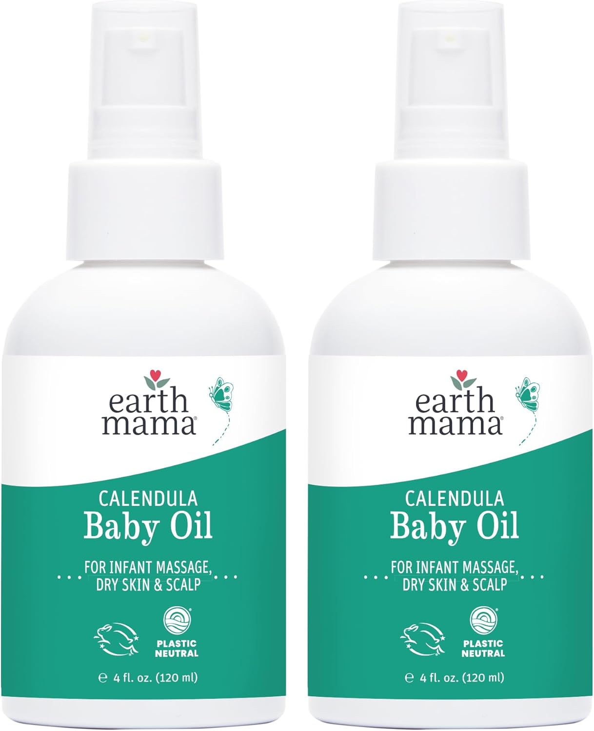 Earth Mama Calendula Baby Oil | Massage Oil for Newborn Skin Care, Dry Skin & Scalp Moisturizer, Fragrance Free, 4-Fluid Ounce (2-Pack)