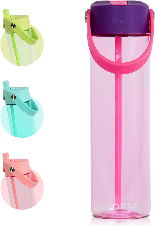 Elemental Splash Water Bottle with Straw - BPA-Free Tritan Plastic Reusable Water Bottle with Strap - Ideal for Travel, Gym and Sports - Leak Proof when Spout is Closed - 26oz - Berry Blast