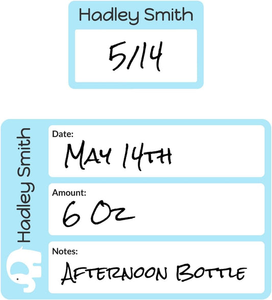 Name Bubbles - Reusable Baby Bottle Labels for Daycare (20 Labels) - Kids Washable Name Tags for Bottles, Sippy Cups, & Snack Containers, Waterproof, Baby Name Stickers, Write-On (Elephant)