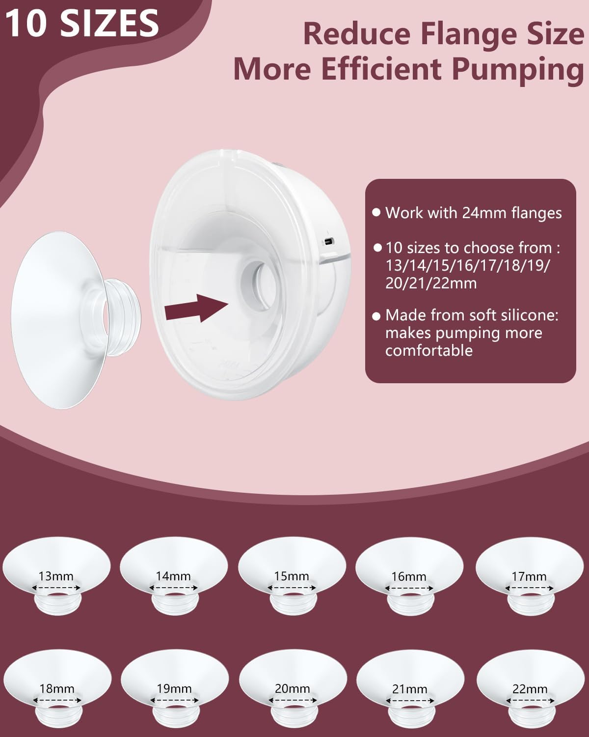1pcs Breast Pump Flange Insert 13mm Compatible with Momcozy M9/M6/M5/S12 Pro/S9 Pro/V1 Pro/V2 Pro Wearable Breast Pump, Replace for Momcozy Pump Flange Insert, BPA Free, OEM, Not Original Parts