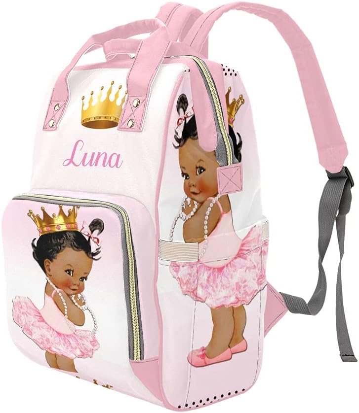 Pink Cute Golden Hat Girl Diaper Bags with Name Waterproof Mummy Backpack Nappy Nursing Baby Bags Gifts Tote Bag for Women One Size