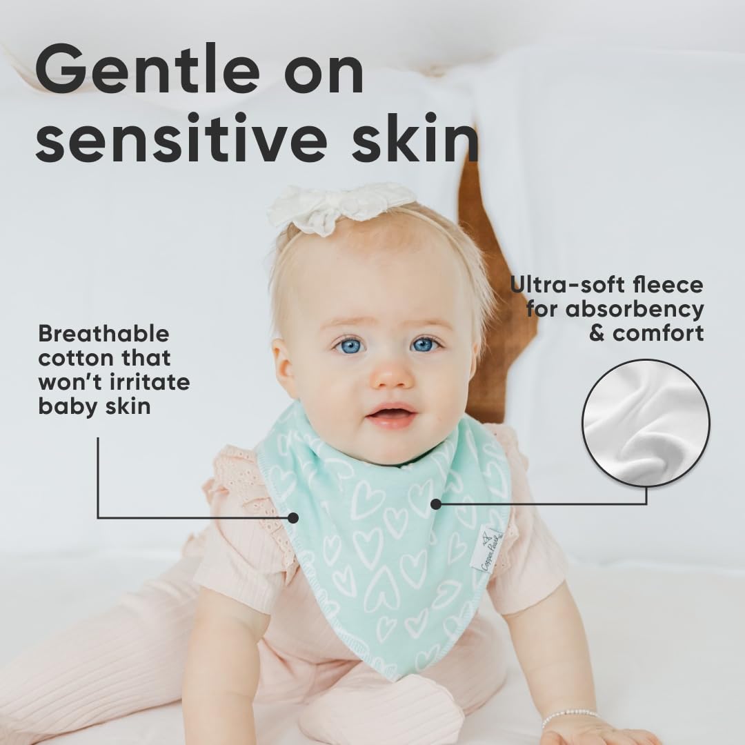 Copper Pearl 4 Pack Soft Cotton Baby Bibs for Drooling and Teething, Absorbent Drool Bibs for Baby Girl and Boy, Adjustable to Fit Newborns to Toddlers, Tons of Styles (Cheery)