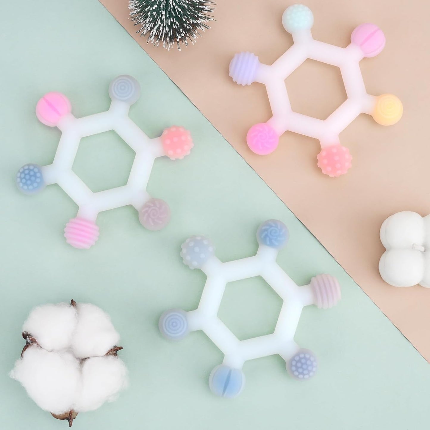 3 Pack Baby Teething Toys, BPA-Free Silicone Baby Teether Toys Teething Relief, Chew Toy for Babies 6-24 Months (Colorful)