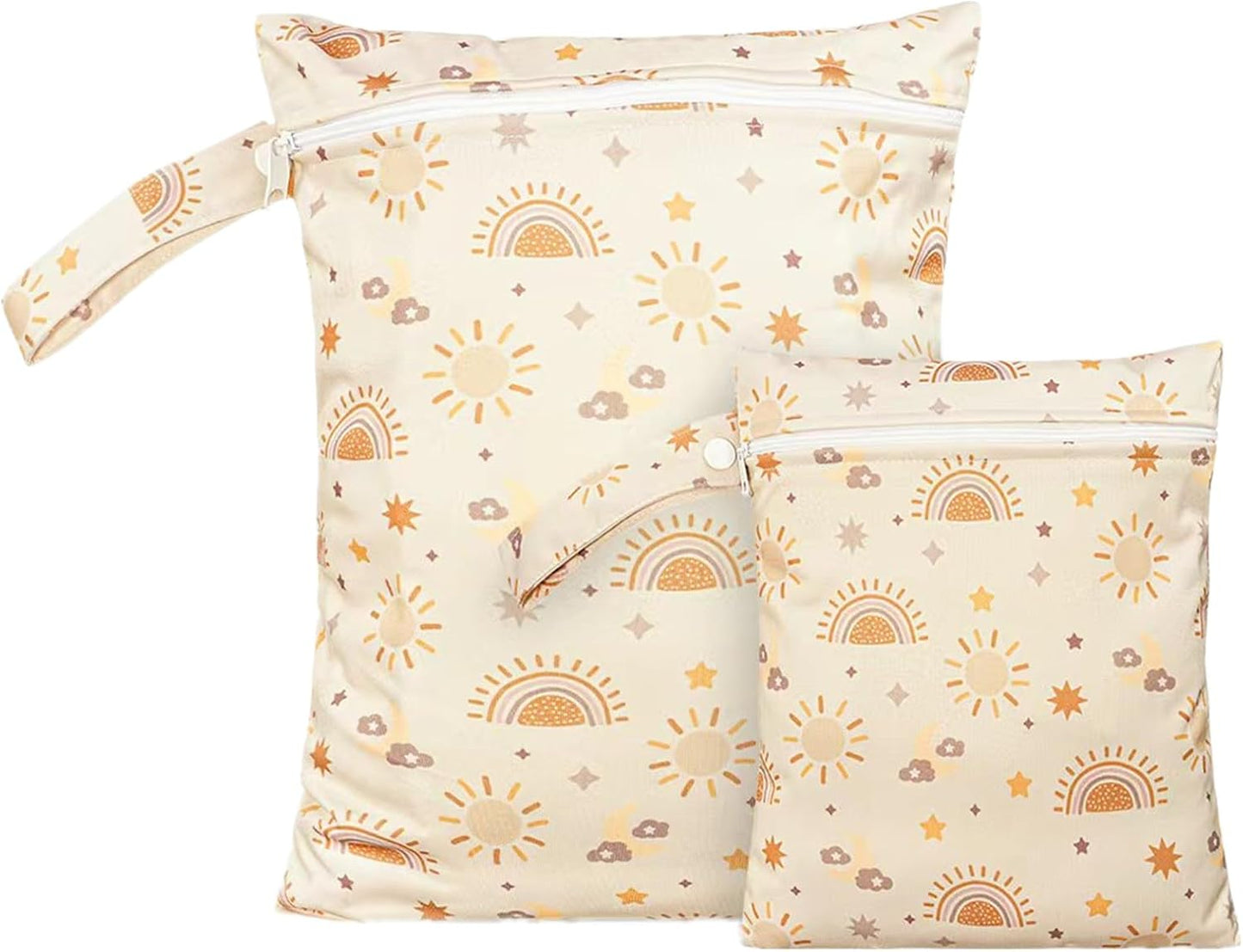 2 Sizes Wet Bags, Waterproof Storage Bag for Baby Diapers and Pump Parts, Reusable Diaper Bag with Zippered Pockets and Handle, Travel Bags, Beach, Pool, Gym Bag for Swimsuits & Wet Clothes, Set of 2