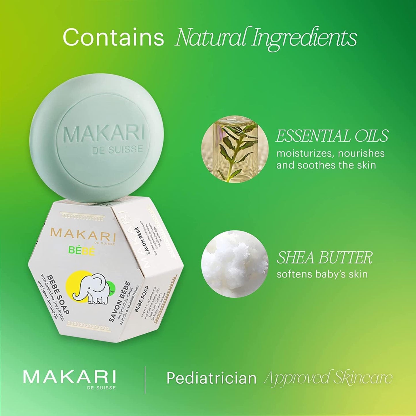 MAKARI Baby Soap 2 Pack (5.4oz) | Moisturizing Daily Bar Soap for Delicate Skin | Mild Cleansing Children’s Bath Bar With Shea Butter and Non-Irritating Botanical Ingredients
